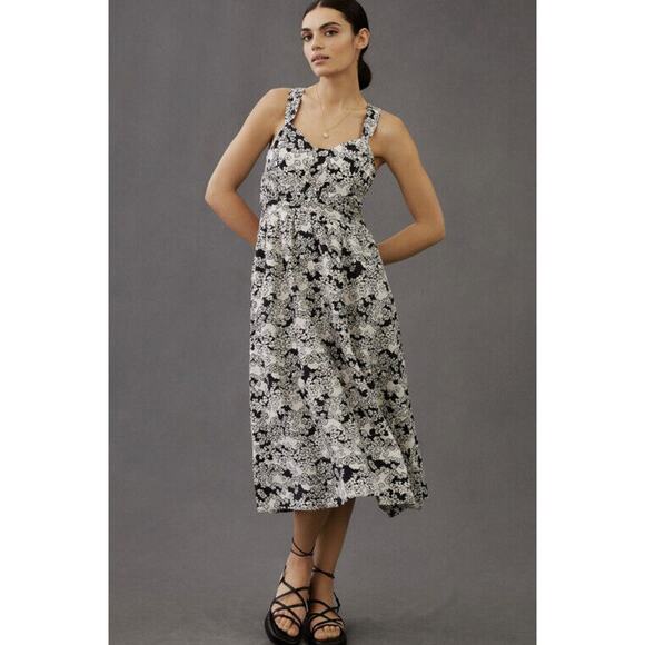 Anthropologie Printed Midi Dress Size Medium Cut Out White Black Sleeveless - Picture 1 of 11